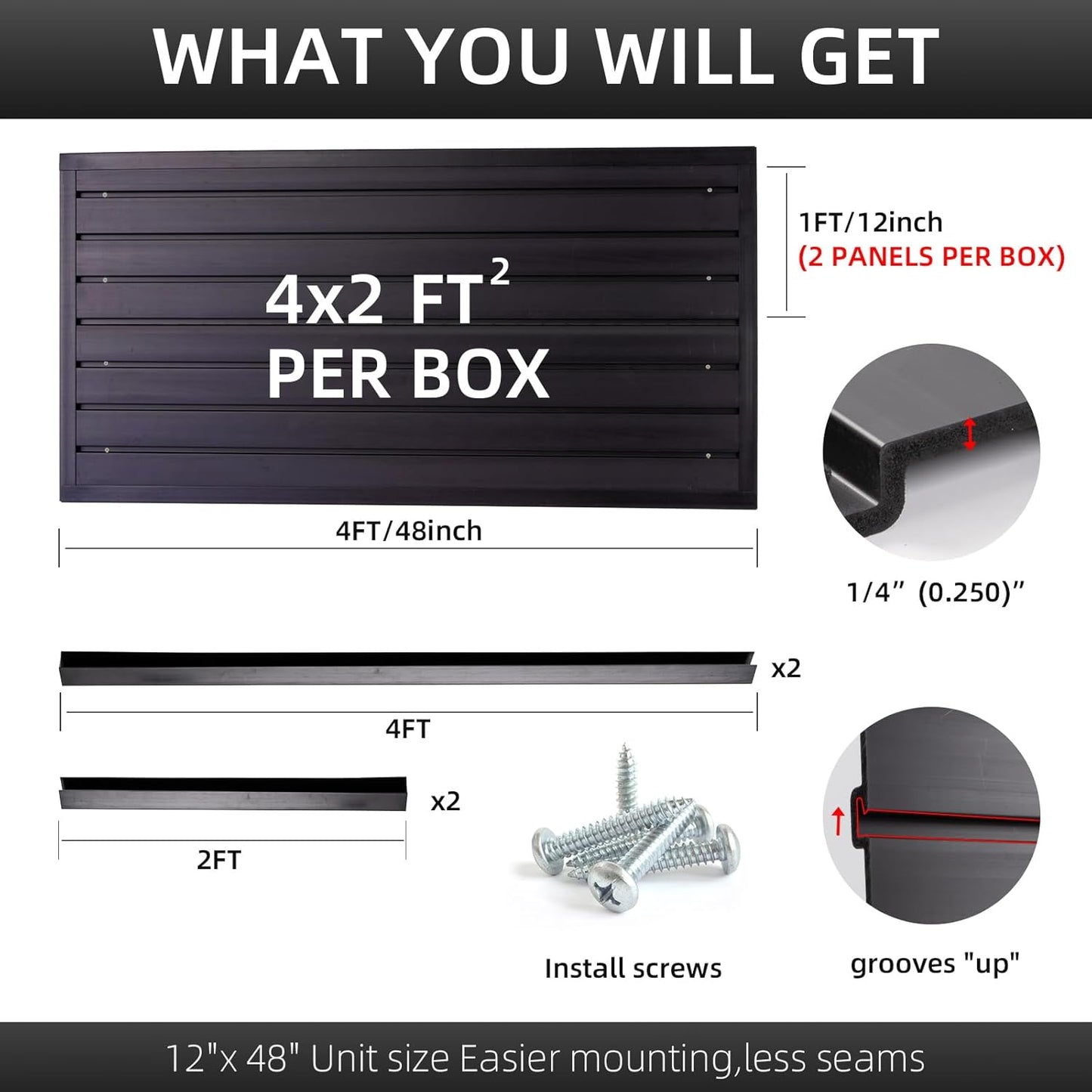 Slatwall Panel Garage Slat Wall Storage Systems, PVC Slat Wall Paneling Garage Tool Organizer Wall Mount, Black 4’x2’ Slatwall Panels Garage Wall Organizer, Garage Storage & Organization Products