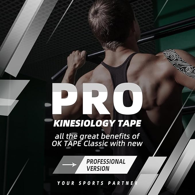 OK TAPE PRO Kinesiology Tape Uncut Roll, Elastic Physical Therapy Athletic Tape for Pain Relief, Muscle Support, Kinetic Tape, Water Resistant, 2in X 16.4ft -Black 2 Rolls