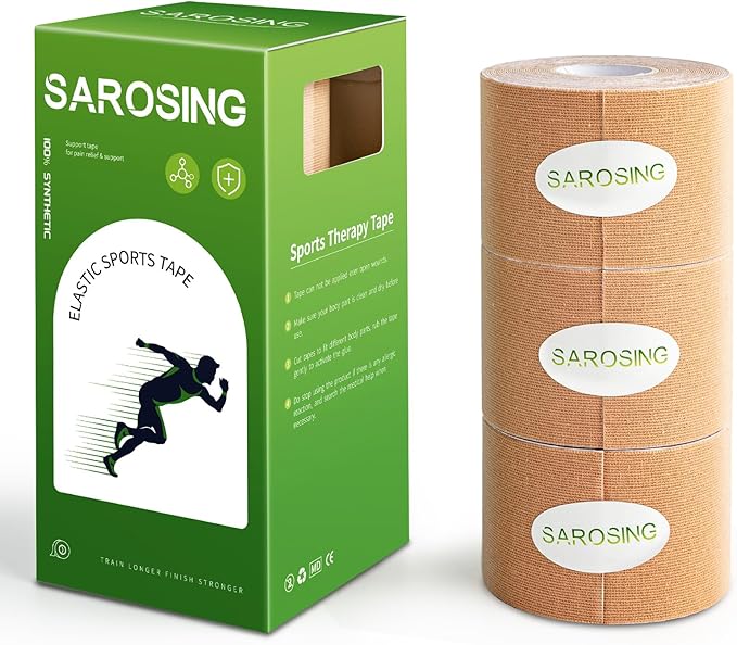 Elastic Kinesiology Tape for Knees, Shoulders, Back & More – Waterproof Sports Tape for Joint Support & Muscle Recovery, Breathable Kinesio Tape for Athletes | 2" x 16 ft (Skin color-3rolls)