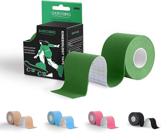 Kinesiology Tape for Knees | Sports Tape,Kinetic Tape, Elastic Athletic Tape for Protecting Knees, Shoulders | Waterproof Physio Tape and Hypoallergenic| 2" x 16 ft (Green)