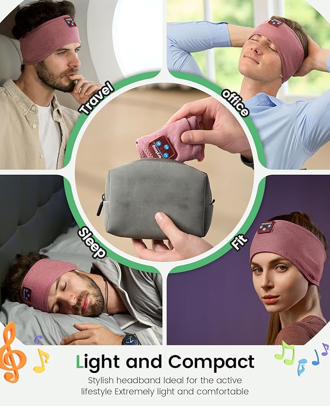 Perytong Sleep Headphones Bluetooth Headband Headphones Wireless Earphones Hi-Fi Music Headband Earbuds, Sleeping Ear Muffs Sleep Mask Gifts for Men Women Kids Teens