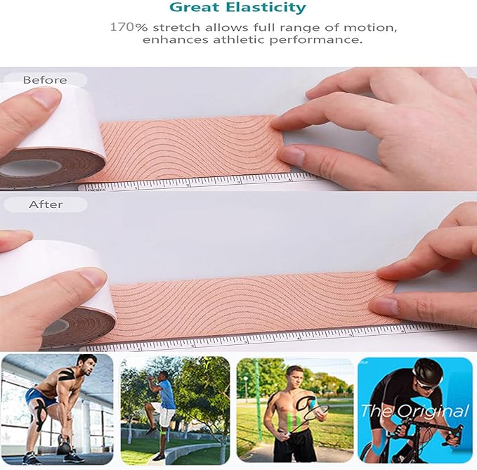 Kinesiology Tape Uncut -4 Pack,2 in x 66 ft | Waterproof Athletic Tape for Support Muscle Joint Knees, Sports| Pure Cotton Elastic Sports & Hypoallergenic Weightlifting K Tape Joints Pain Relief