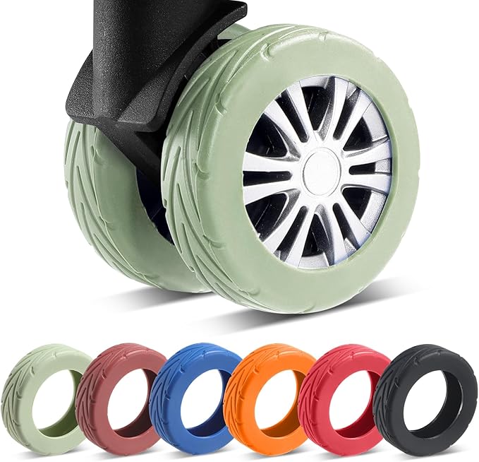 8 Pcs Upgrade Luggage Wheel Covers, Carry On Luggage Suitcases,Wear-Resistant, Anti-Noise, Silicone Wheel Protective Covers for 2-2.4" Spinner Wheel,Essential Travel Accessories (Green)
