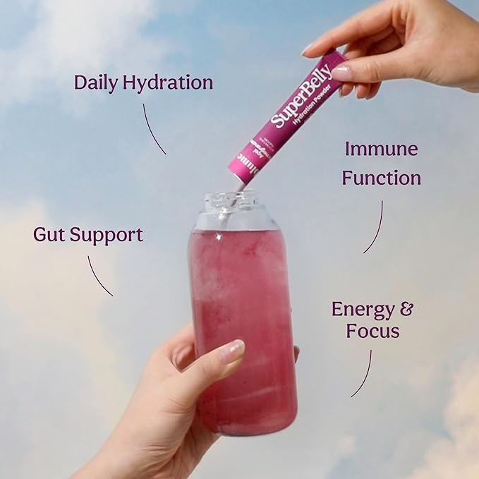 Blume SuperBelly Gut Health and On-The-Go Hydration Packets, Sugar-Free, with Prebiotics, Probiotics, Apple Cider Vinegar, Vitamin C, and Electrolytes, Açai Pomegranate, 15 Sticks