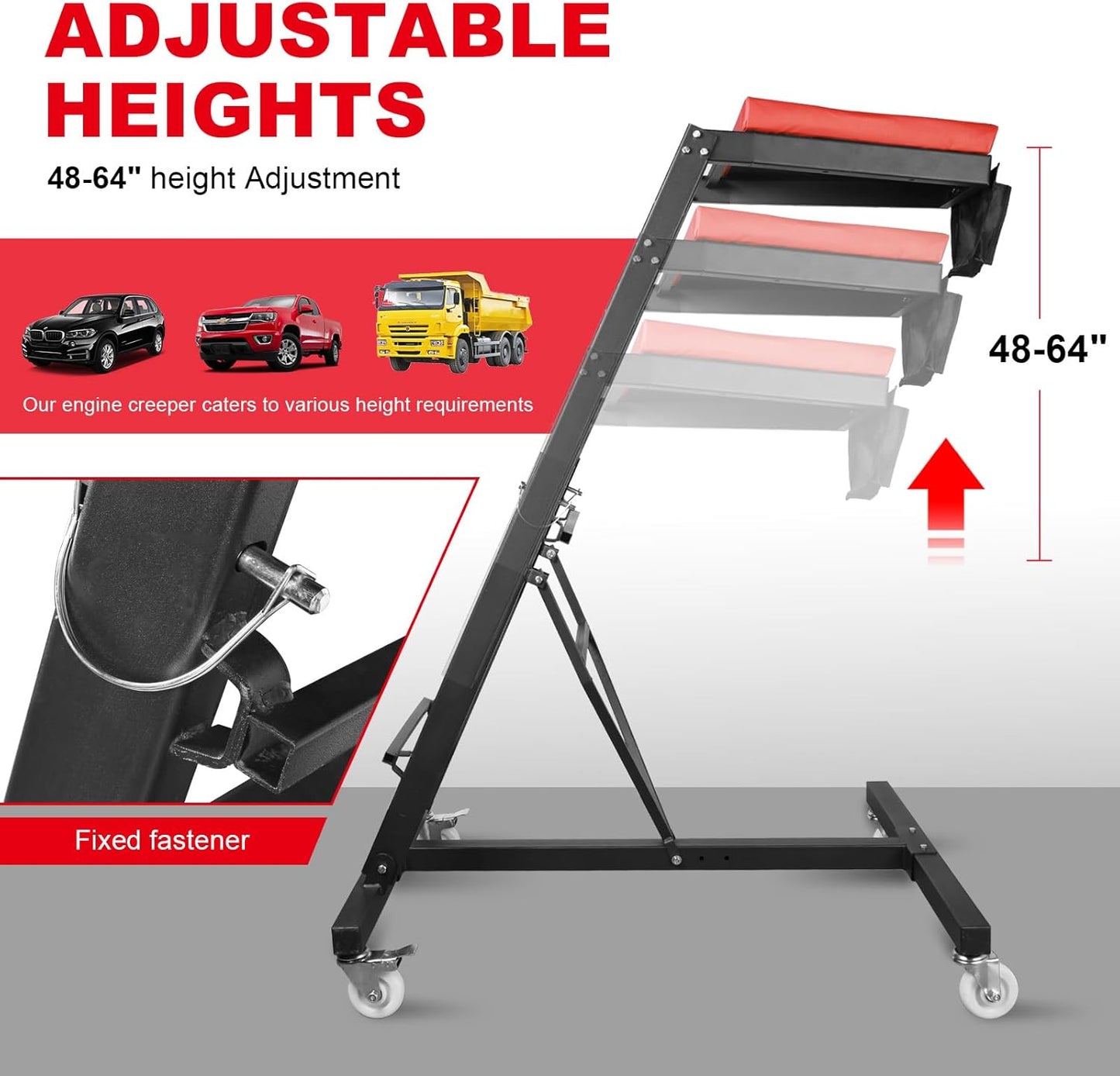 Topside Creeper for Trucks, 48"-64" Engine Creeper, 400 LBS Capacity High Top Creeper, 4 Swivel Caster Wheels,Heavy Duty Foldable Creeper for Home Garage,Auto Repair and Maintaince