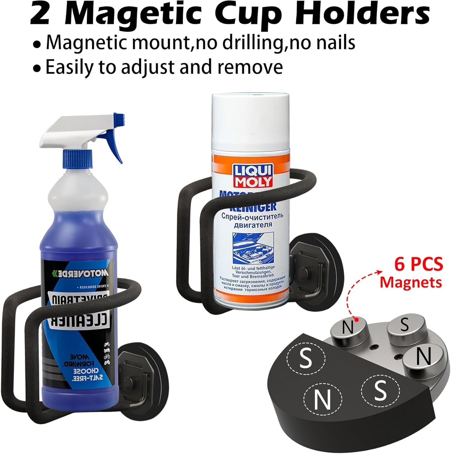 MUTUACTOR Magnetic Cup Holder Heavy Duty, 2PCS Non-stractch Magnetic Water Bottle Holder for Tractor, Large Capacity Magnetic Mount Tractor Cup Holder for Fridge Tool Cart Work Bench