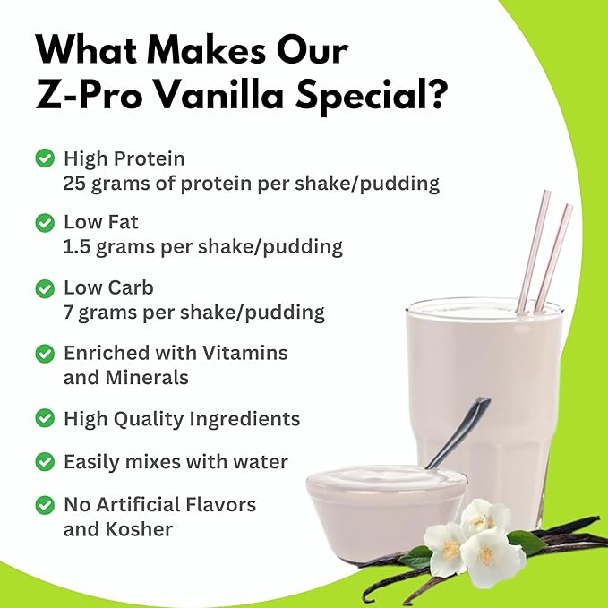 Z-Pro Vanilla Protein Drink Mix - High Protein, Low Calorie Low Fat Shake and Pudding Mix - Meal Replacement, On-the-Go Packets - Breakfast Boost - 25g Protein - 14 Packets