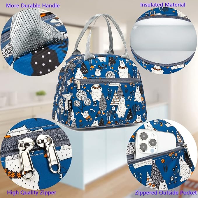 FlowFly Insulated Lunch Cooler Bag - Tote Bag Organizer for Women/Men, Owl