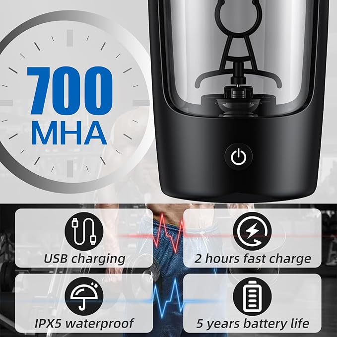 JOTER & LIBEAR Electric Shaker Bottle, Made with Tritan - BPA Free - Portable Mixer Cup/USB Rechargeable Shaker Cups for Protein Shakes and Meal Replacement Shakes, 22 oz (Blue)