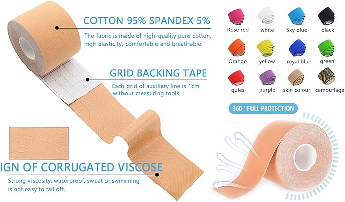 Kinesiology Tape Pro 1/2/5 Rolls, 2 Inch High Elasticity Sports Tape Therapeutic Pain Relief–Physio Tape for Muscle Recovery & Joint Support, Waterproof & Hypoallergenic & Breathable–Dark Blue