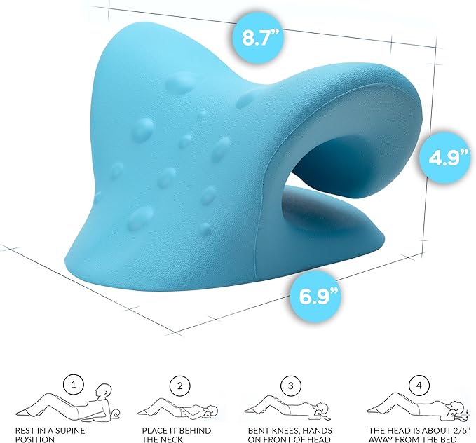 Neck Stretcher Cervical Traction, FSA HSA Eligible, Neck and Shoulder Relaxer for Pain Relief, Ergonomic Neck Pillow, Neck Hump Corrector, Cervical Spine Alignment, Neck Curve Corrector (Light Blue)