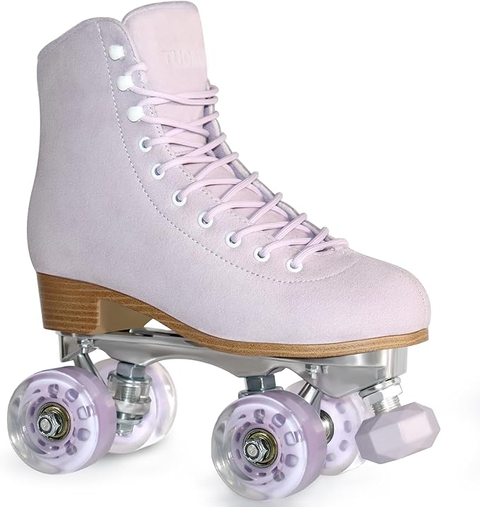 Roller Skates for Women or Men with Height Adjustable Rubber Stoppers Retro Suede Quad Roller Skates for Outdoor and Indoor