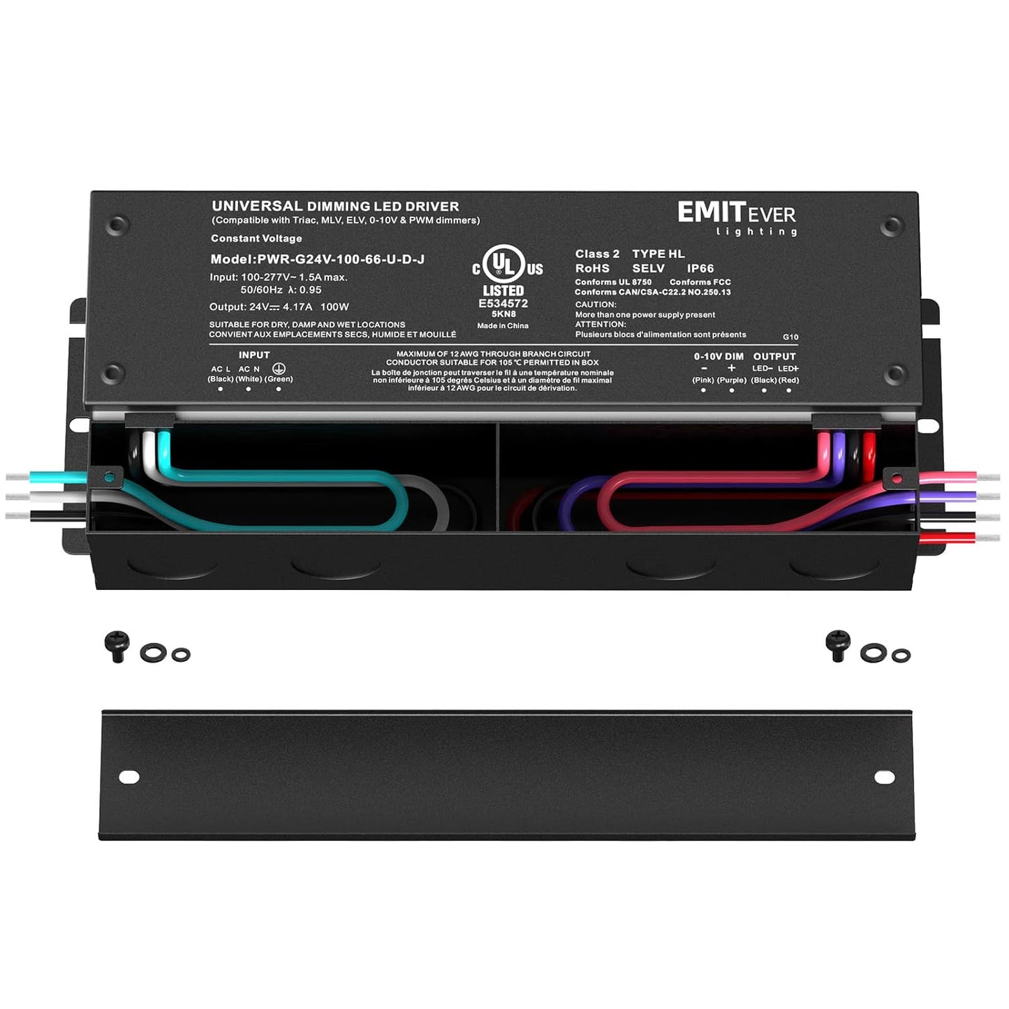 EMITEVER Dimmable Led Driver, 100W AC 100V-277V to DC 24V Transformer, 5-in-1 Dimming: ELV/MLV/TRIAC / 0-10V / 1-10V / 10V PWM/Potentiometer, Waterproof IP67 and UL Listed