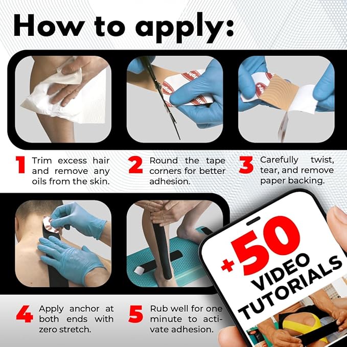 Waterproof Kinesiology Tape - [3 Rolls] - Kinetic Tape - Joints Support & Muscle Pain Relief - 16.4 ft Uncut Knee Tape + 50 Videos - Muscle Tape - Easy to Apply Shoulder Tape