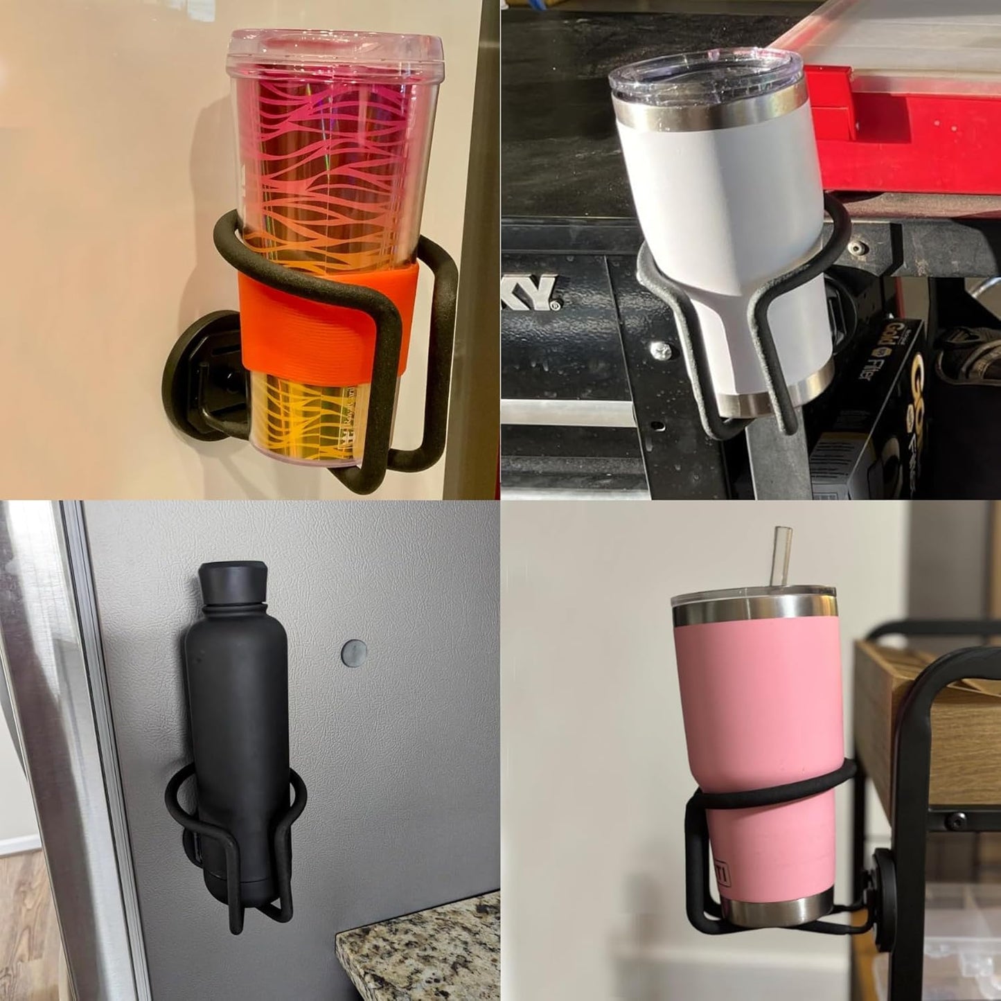 MUTUACTOR Magnetic Cup Holder Heavy Duty, 2PCS Non-stractch Magnetic Water Bottle Holder for Tractor, Large Capacity Magnetic Mount Tractor Cup Holder for Fridge Tool Cart Work Bench