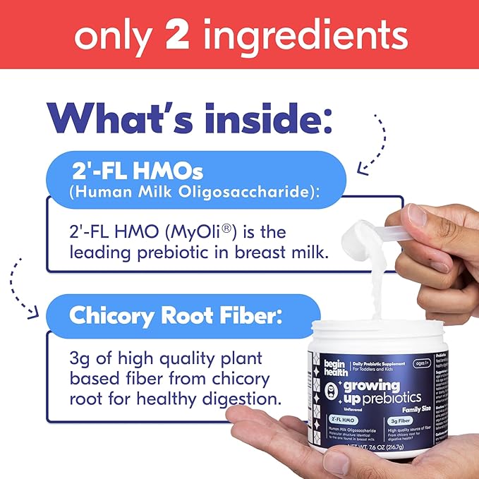 Begin Health Growing Up Prebiotics for Kids 56-Packs | Prebiotic Soluble Powder Stool Softeners and Digestive Gut Health Supplement | Ideal to Mix with Kids Daily Beverages and Soft Foods - Unflavored