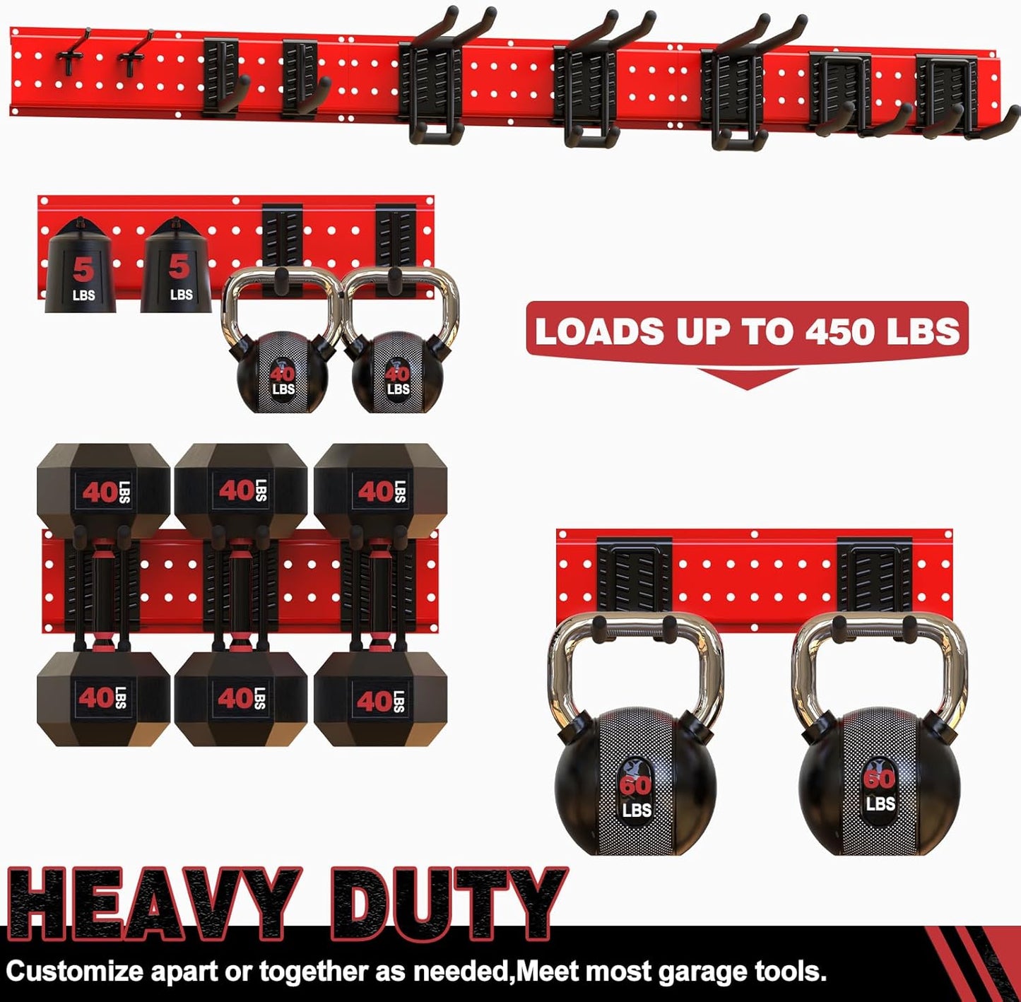 Garage Tool Organizer Wall Mount 49.5inch With 9 Hooks,Shovel Holder Wall Mount Ski Rck for Garage Garden Tool Rack Heavy Duty(Red)