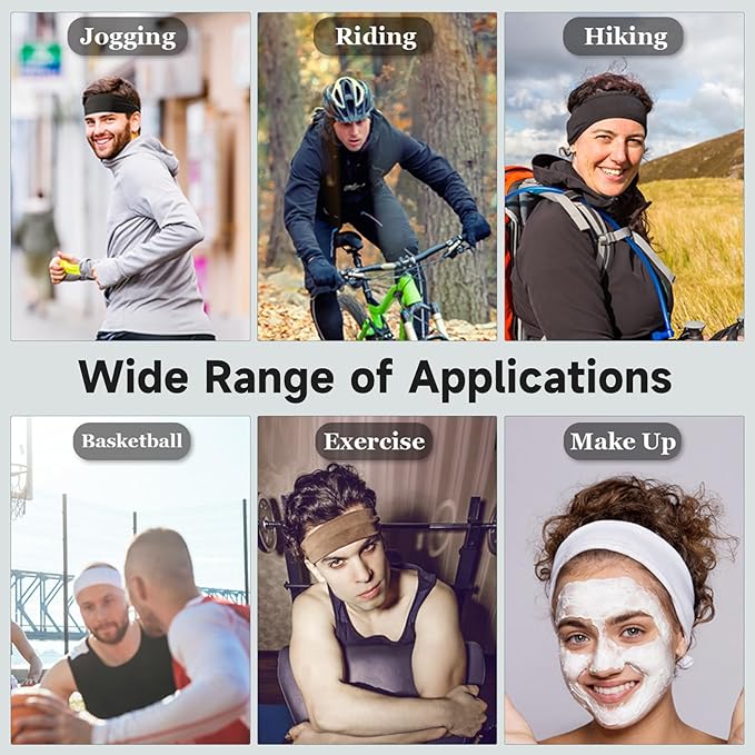 Vgogfly Sweat Headbands for Men, 8X More Effective Hyper-Absorbent Running Sweat Bands, One Size Fits All, Workout Sports Hairband for Gym, Ideal for All Sports, Outdoor Activities, and Hot Climates