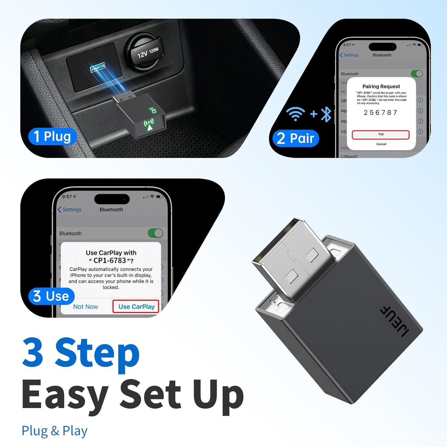 Wireless CarPlay Adapter for iPhone 2025 Upgrade,Ultra-Low Lag,Stable Connection,Mini Bluetooth Apple Car Play Adapter for iOS 10+ and Car from 2016+,USB A