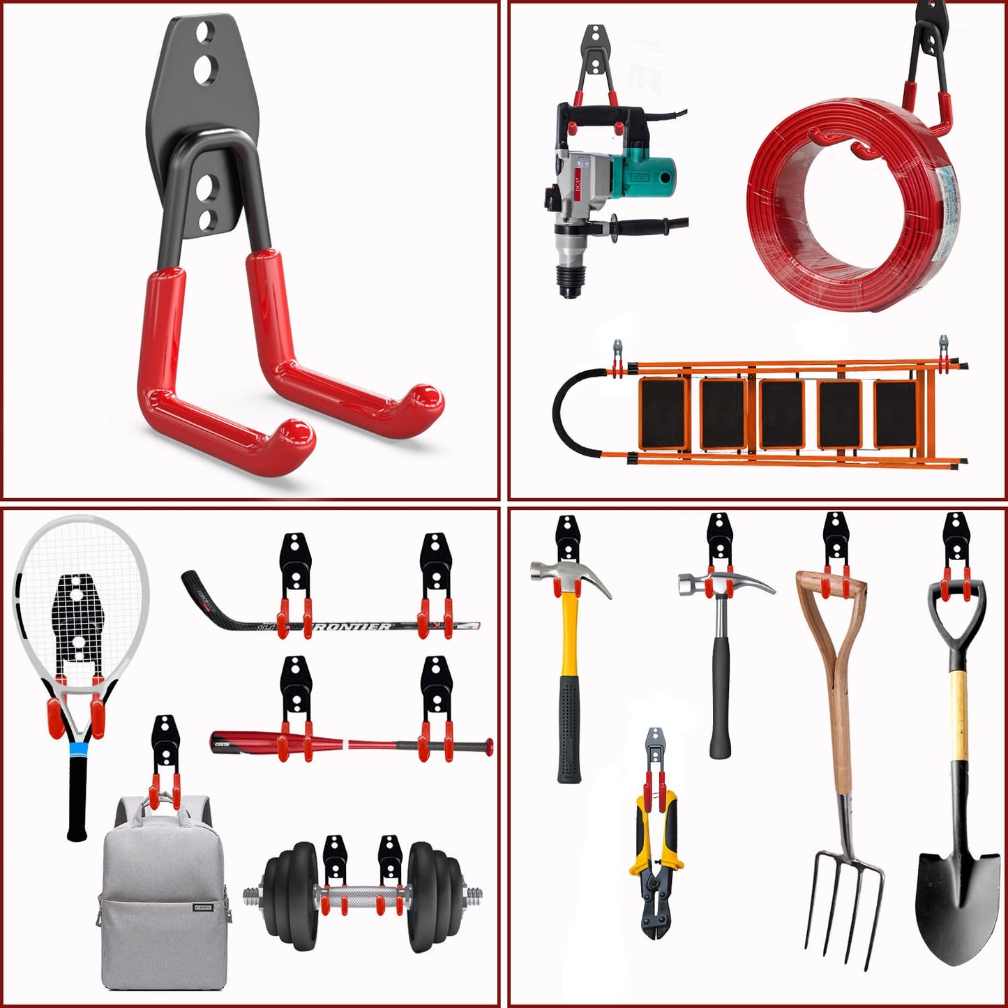 3-H Heavy Duty Garage Hooks [8 Pack] - 3-Round Welding Tech Holds 22lbs More - Thickened Steel Wall Mount for Ladders, Tools & Storage - Rustproof Utility Hardware