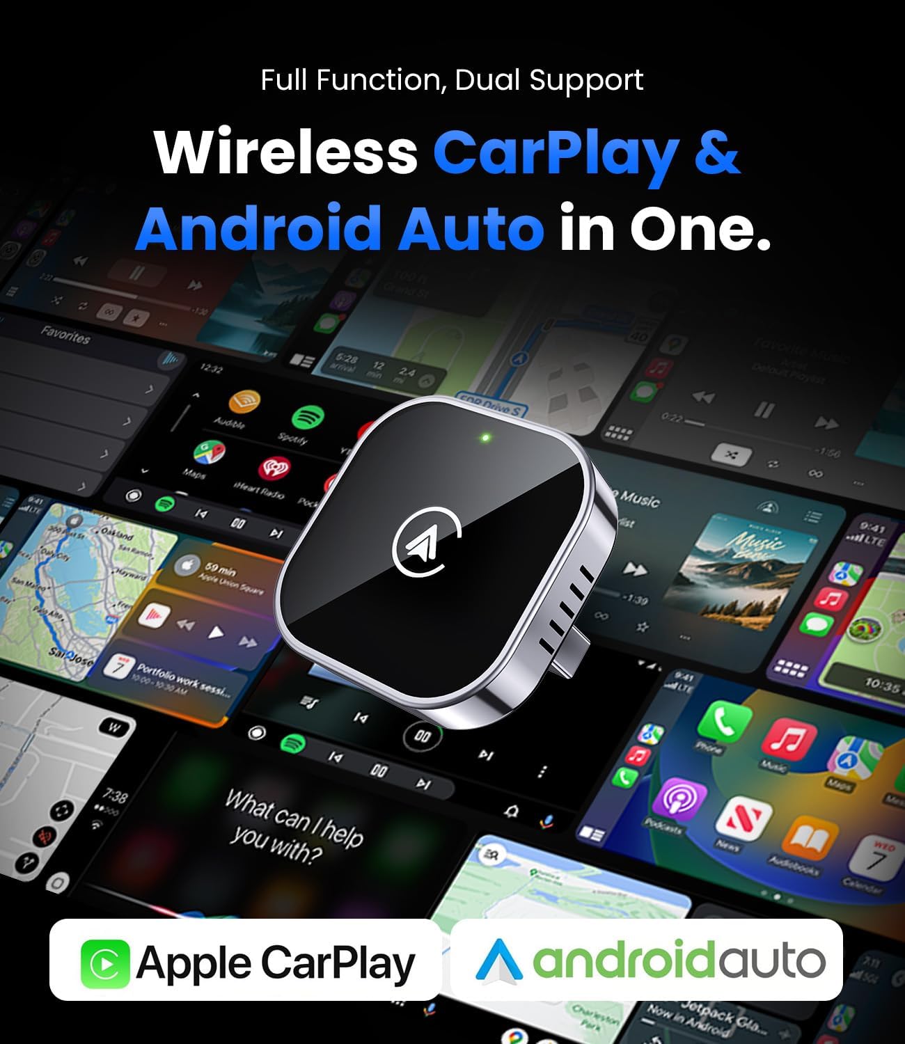 Teeran 2 in 1 Wireless CarPlay and Android Auto Adapter, Easy Setup Plug and Play, Fast Seamless Use Supports 1000+ Car's with Built-in Wired Car Play/Android Auto, Compact Sleek Design Car Adapter