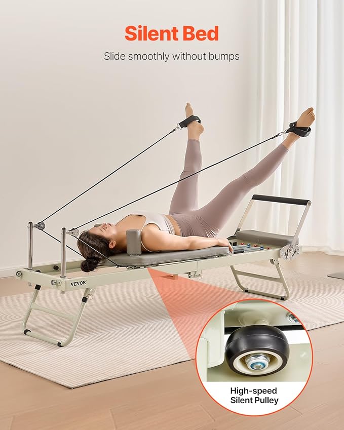 VEVOR Pilates Reformer Machine, Pilates Workout Equipment for Home Gym Studio Use, Pilates Bed with Dual Resistance- Spring & Cord, Reformer Set, Up to 400 LBS