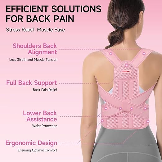 Back Brace Posture Corrector for Women, Adjustable Shoulder Straightener for Upper and Lower Back Pain Relief, Full Back Support Hunchback, Spine Corrector Pink - Medium