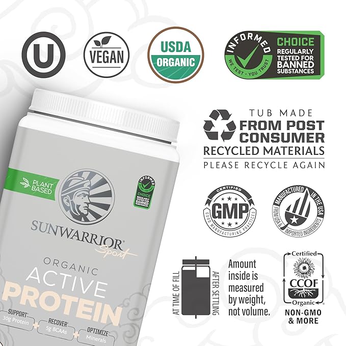 Sunwarrior Organic Plant Based Protein Powder | Vegan Organic Protein Powder with BCAA Amino Acids Plus Recovery Minerals & Botanicals | Non-GMO Soy Dairy & Gluten Free (Chocolate, 20 Servings)
