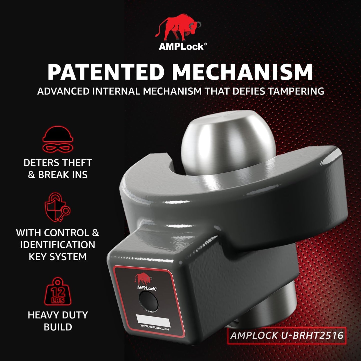 AMPLock - U-BRHT2516 2-5/16" Trailer Ball Hitch Lock - Titan Weld-on Design for Boat, RV, and RVs & Travel Trailer Hitch Coupler Locks, Patented 2-Parts Anti-Theft Lock with Push & Locking System