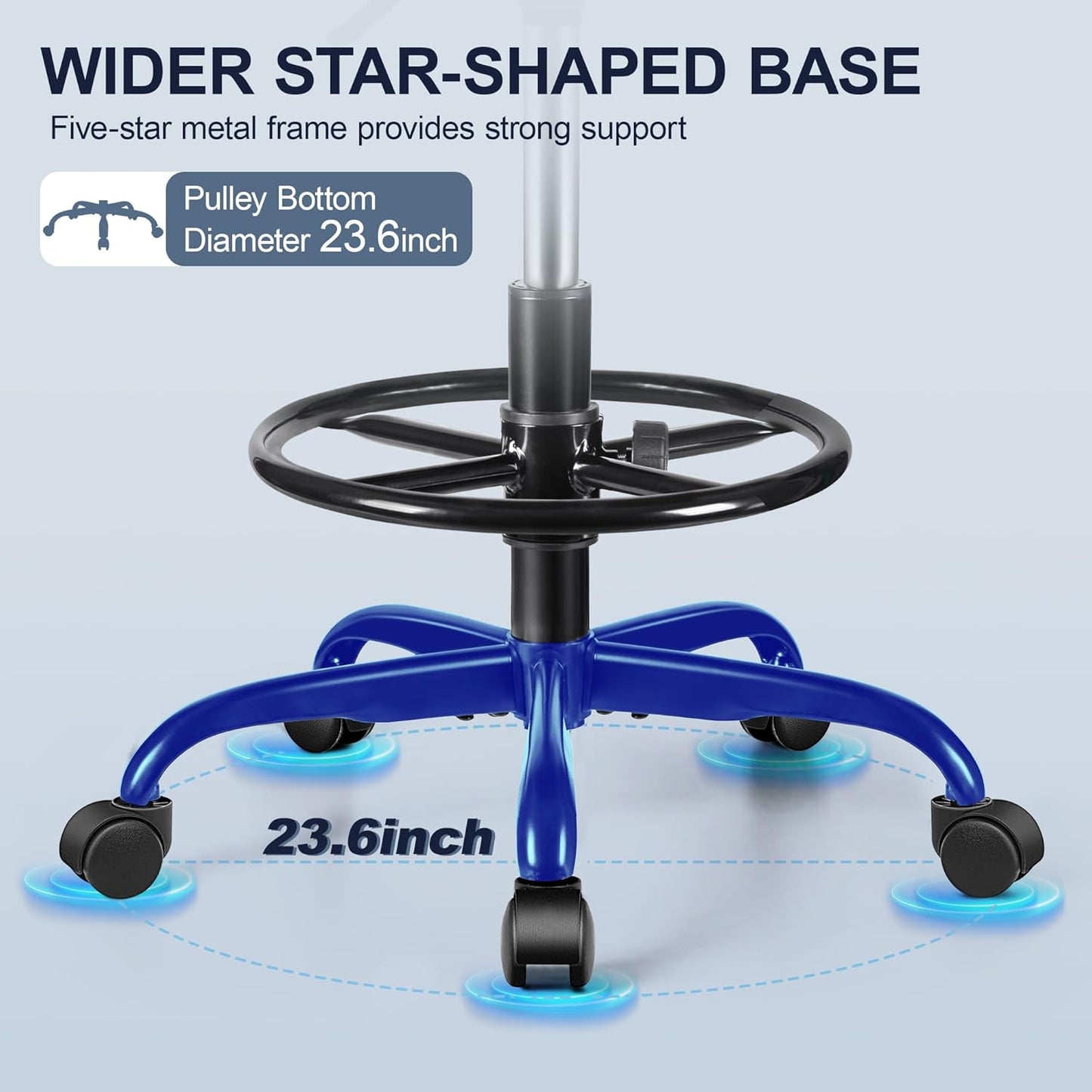 Drafting Chair with Backrest – Adjustable Foot Rest Rolling Stool with Wheels, PU Leather Swivel Stool for Office Spa Studio Lab Counter Salon Home Work Bar Kitchen Shop(Black)