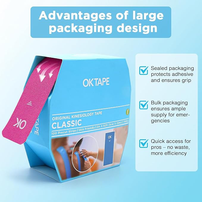 OK TAPE Kinesiology Tape Pre Cut Strips Bulk (150 PCS),Elastic Cotton Latex Free Hypoallergenic Athletic Tape Roll for Muscle Joint Knee,Waterproof k Tape 2in×10in/PCS