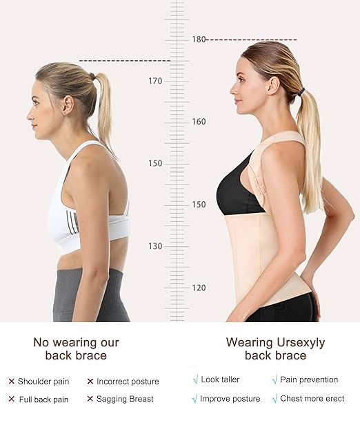URSEXYLY Back Brace Posture Corrector for Women Adjustable Full Back Support Shoulder Straightener Upper and Lower Back Pain Relief(Beige,L)