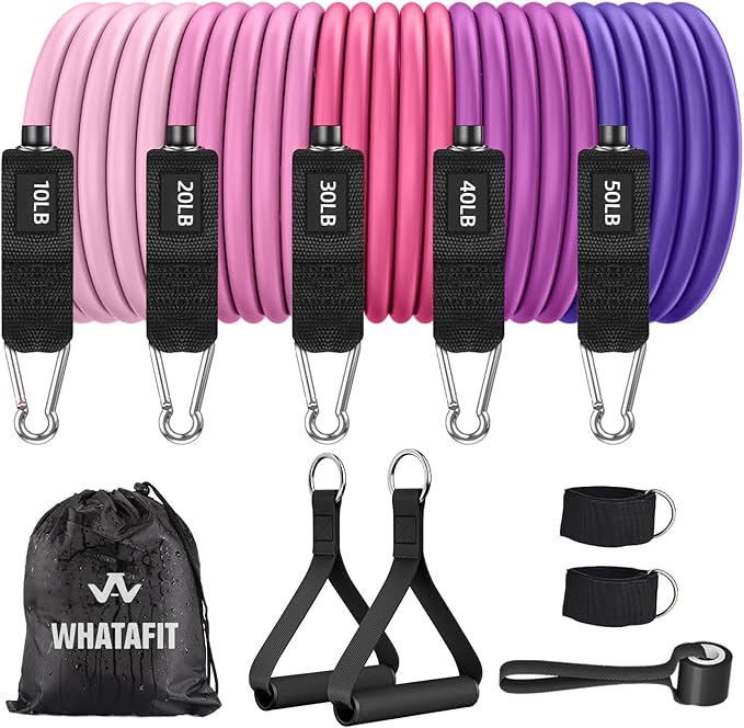 WHATAFIT Resistance Bands, Exercise Bands，Resistance Bands for Working Out, Work Out Bands with Handles for Men and Women Fitness, Strength Training Home Gym Equipment