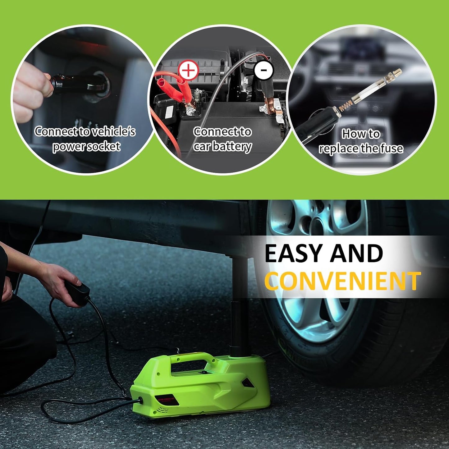 Electric Car Jack 5Ton 12V Hydraulic Car Jack Lift (Lifting Range: 6.1~17.7 inch) Built-in Safety Hammer, and LED Light for SUV MPV Sedan Truck Change Tires Garage Repair