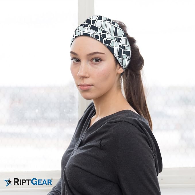 RiptGear Stretch Sport Headband for Women (Mosaic Black) — Made of Non-Slip Sweat Wicking Fabric — Great for Yoga, Running or The Gym — Soft Headband Fits Most Head Sizes — (1-Pack)