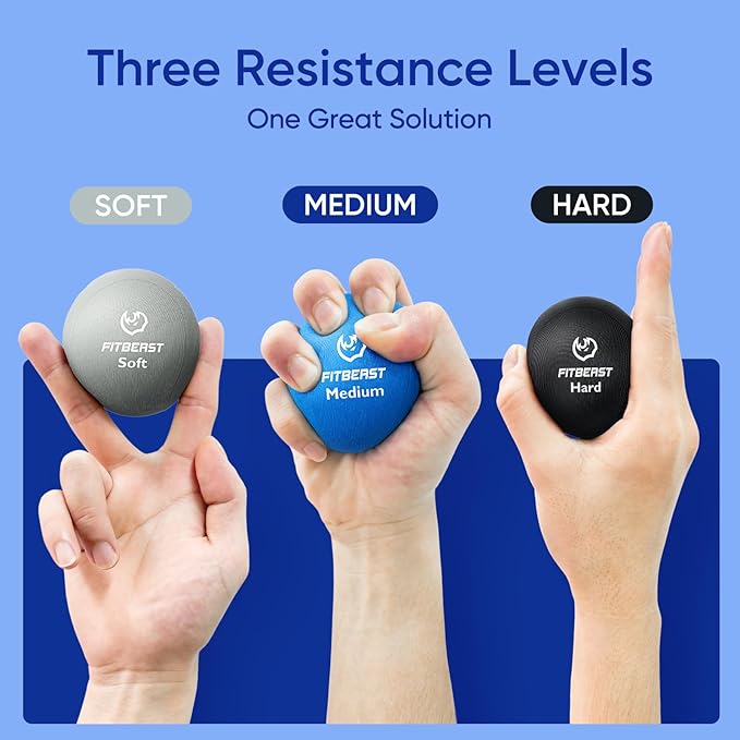 FitBeast Grip Strength Trainer – 6 Pieces Hand Therapy Kit with Finger Extension Exerciser & Stress Balls for Adults, Rehab & Strength Training – for Men, Women, and Seniors