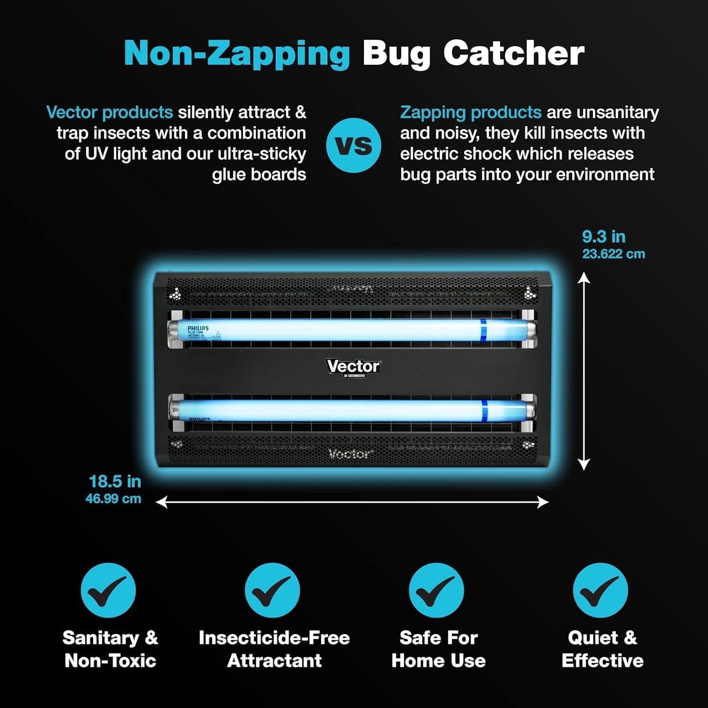 Catchmaster Vector 30, UV Light Fly Traps Indoor for Home, Electric Gnat Traps for House Indoor, Shatterproof Bulbs UV Lamp Fly, Insect & Mosquito Killer, Silent Bug Light for Kitchen, Shed, Garage