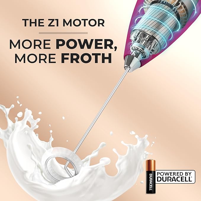 Zulay Kitchen Handheld Milk Frother with Duracell AA Batteries – Ultra Fast Electric Mixer & Foam Maker, Easy-Clean Drink Mixer for Coffee & More Hot Pink Gold - 2B