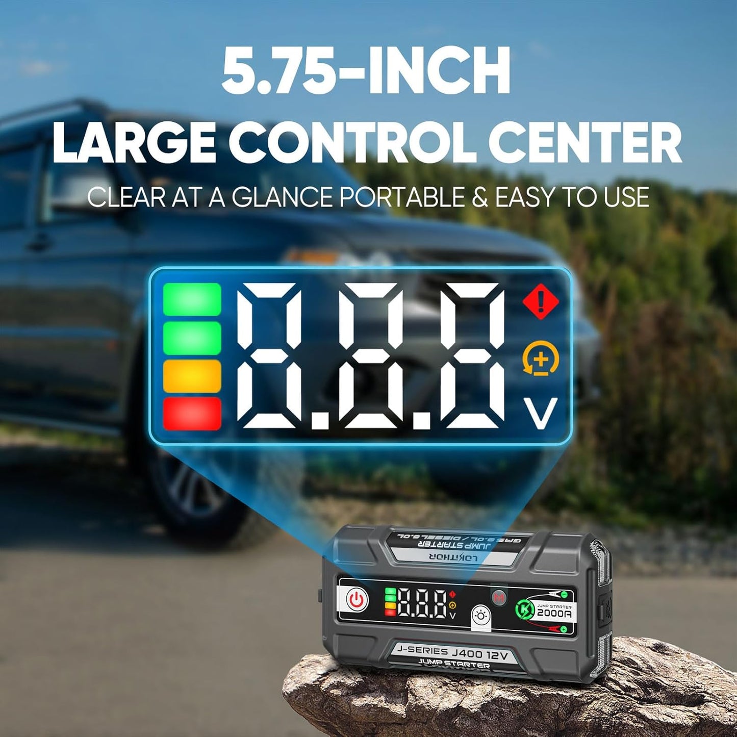 J400 2000A 12V Portable Lithium Jump Starter, Car Battery Booster Pack, USB-C Powerbank Charger, and Jumper Cables for Upto 8.0-Liter Gas and 6.0-Liter Diesel Engines