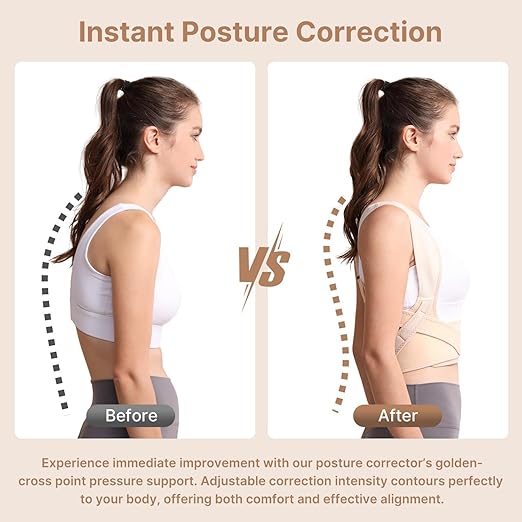 Posture Corrector for Women and Men: Improve Posture Correct Hunchback Slouching Invisible Under Clothes - Adjustable Lightweight Upper Back Brace for Neck Shoulder & Upper Back Pain Relief (M/L Under Bust 32"-45")