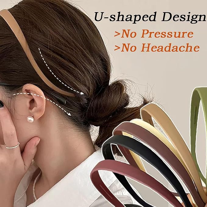 6 Pack Flex No Pressure Headbands for Women - Designed for Eyewear, Matte Finish, Comfortable Plastic With Teeth