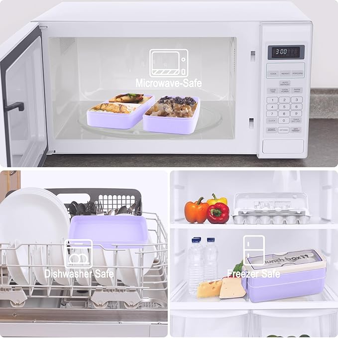 Iteryn Bento Box Lunch Box, 3 Layers Stackable Lunch Containers with Compartments - Leakproof Meal Prep Containers