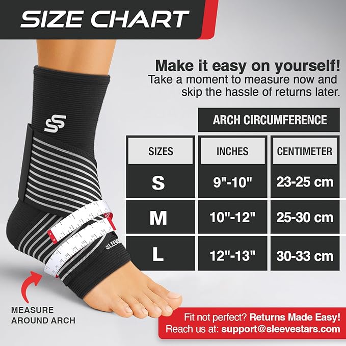 Sleeve Stars Ankle Brace for Women & Men, Ankle Wrap for Sprain, Compression Sleeve for Plantar Fasciitis Relief, Easy Customizable Support: w/ Removable Strap (Pair/M:10"-12"/Black)