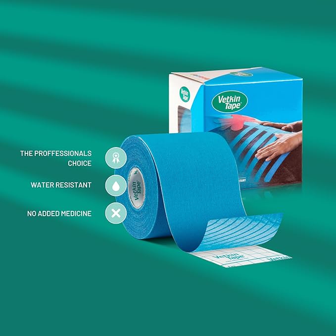 VETKIN VetkinTape Canine & Equine Kinesiology Tape | Veterinary Medical Tape | Vet Wrap for Joint Support & Pet Care | Self Adhesive Bandage Wrap | Blue | 2.4in | (Pack of 1)