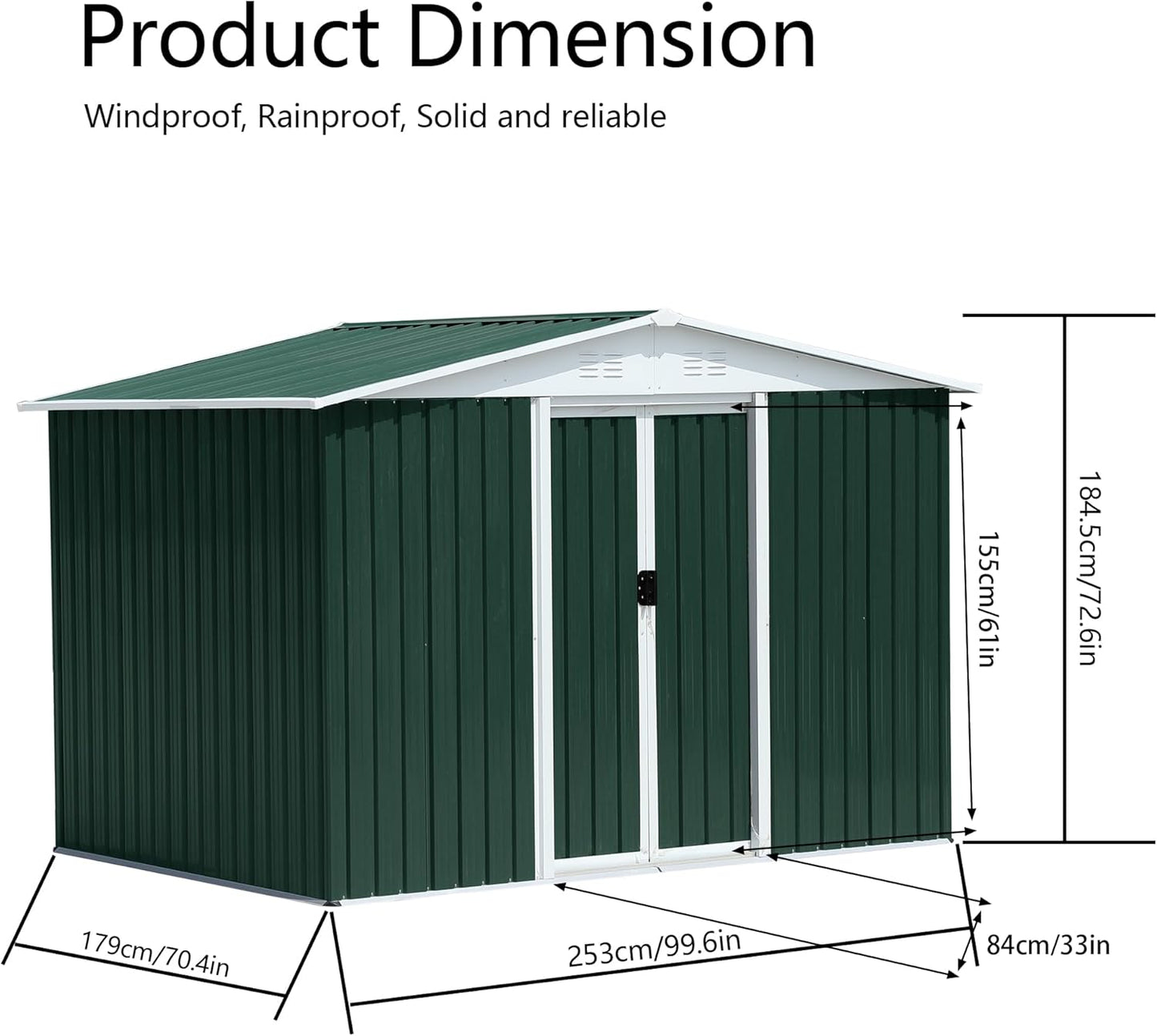 6x8 FT Outdoor Storage Shed, Metal Garden Shed with Lockable Sliding Doors, Outside Tool Shed with Sloped Roof & 4 Air Vents, Waterproof Storage Building for Backyard, Patio, Lawn, Green