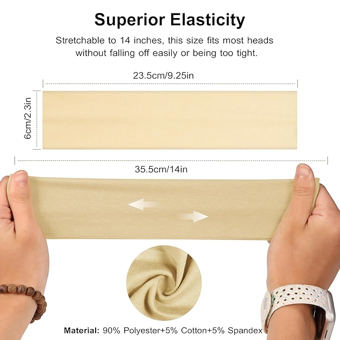 Headbands for Women Non Slip - Stylish Sports Hair Bands for Women's Hair - Soft Cotton Cloth Stretchy Headbands for Women for Yoga, Outdoor Exercise Running - 8 Pack