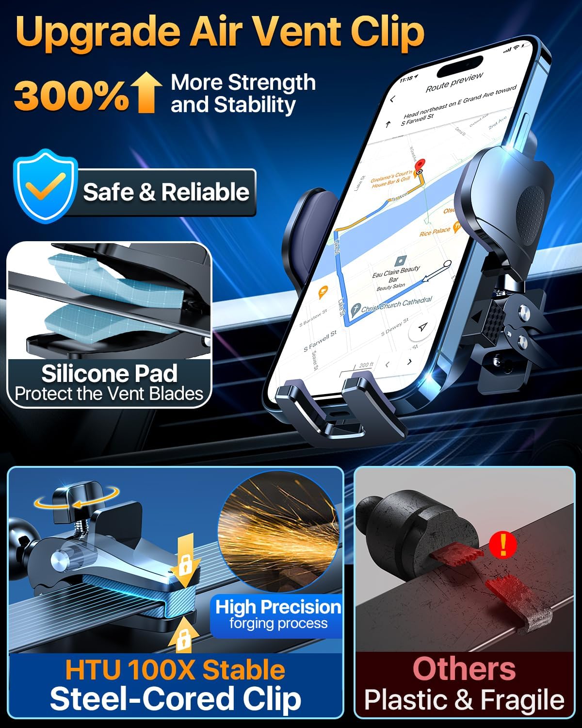 2025 Ultimate Car Phone Mount【98+LBS Strongest Suction & Military-Grade】【Patent & Safety Certs】 Cell Phone Holder Truck Stand for Dashboard Windshield Vent for iPhone 16 Pro Max Samsung (Black)