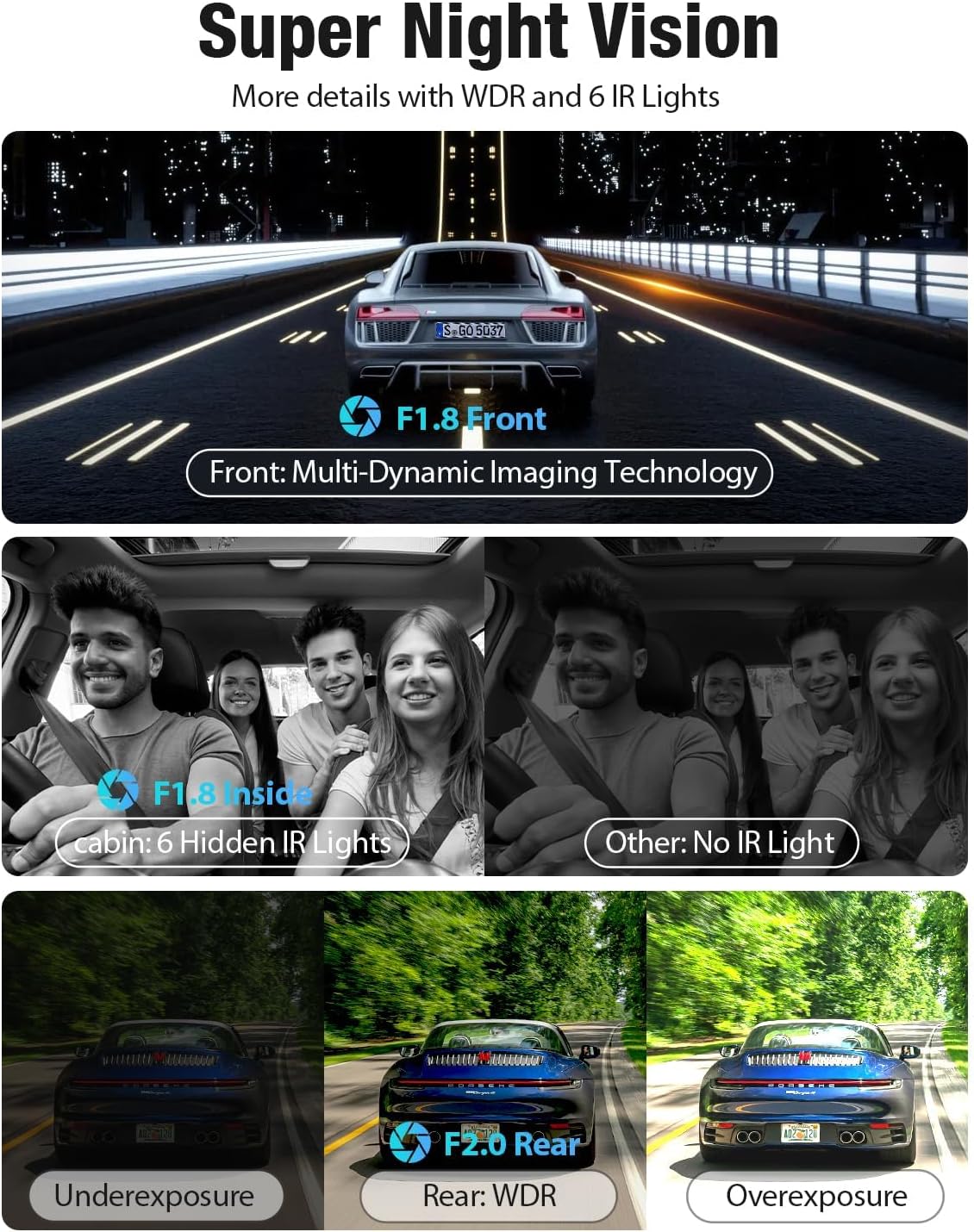 OMBAR Dash Cam 5G WiFi GPS, 3 Channel Dash Cam Front and Rear Inside 2K+1080P+1080P, 3.18" LCD Screen, 64GB Card Included, Dual Dash Camera for Cars 4K/2K/1080P+1080 P IR Night Vision, WDR, G-Sensor