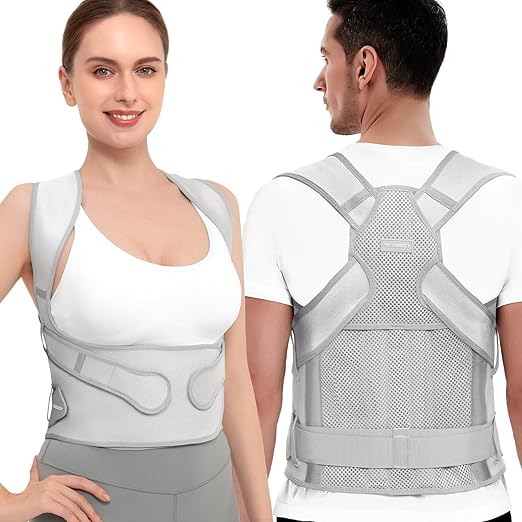 Back Posture Corrector Support for Men: Posture Brace for Women - Shoulders Straightener Relieve Upper Back Pain (Gray, Large)