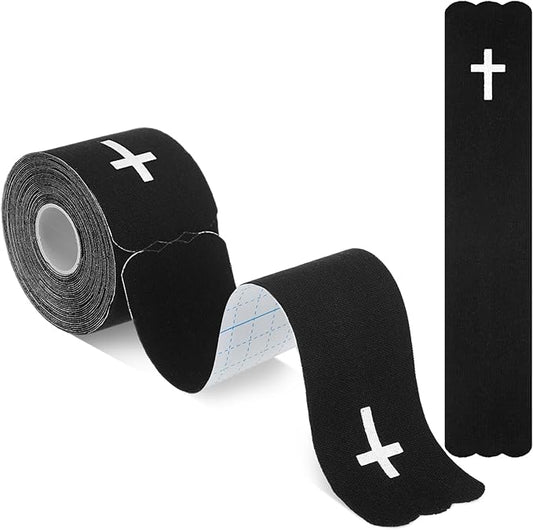 Geiserailie 1 Roll Christian Cross Kinesiology Tape 20 Precut 10" Strips Each, Waterproof Religious Athletic Sports Tape Cotton Elastic Wraps for Fitness Running Tennis Swimming Football
